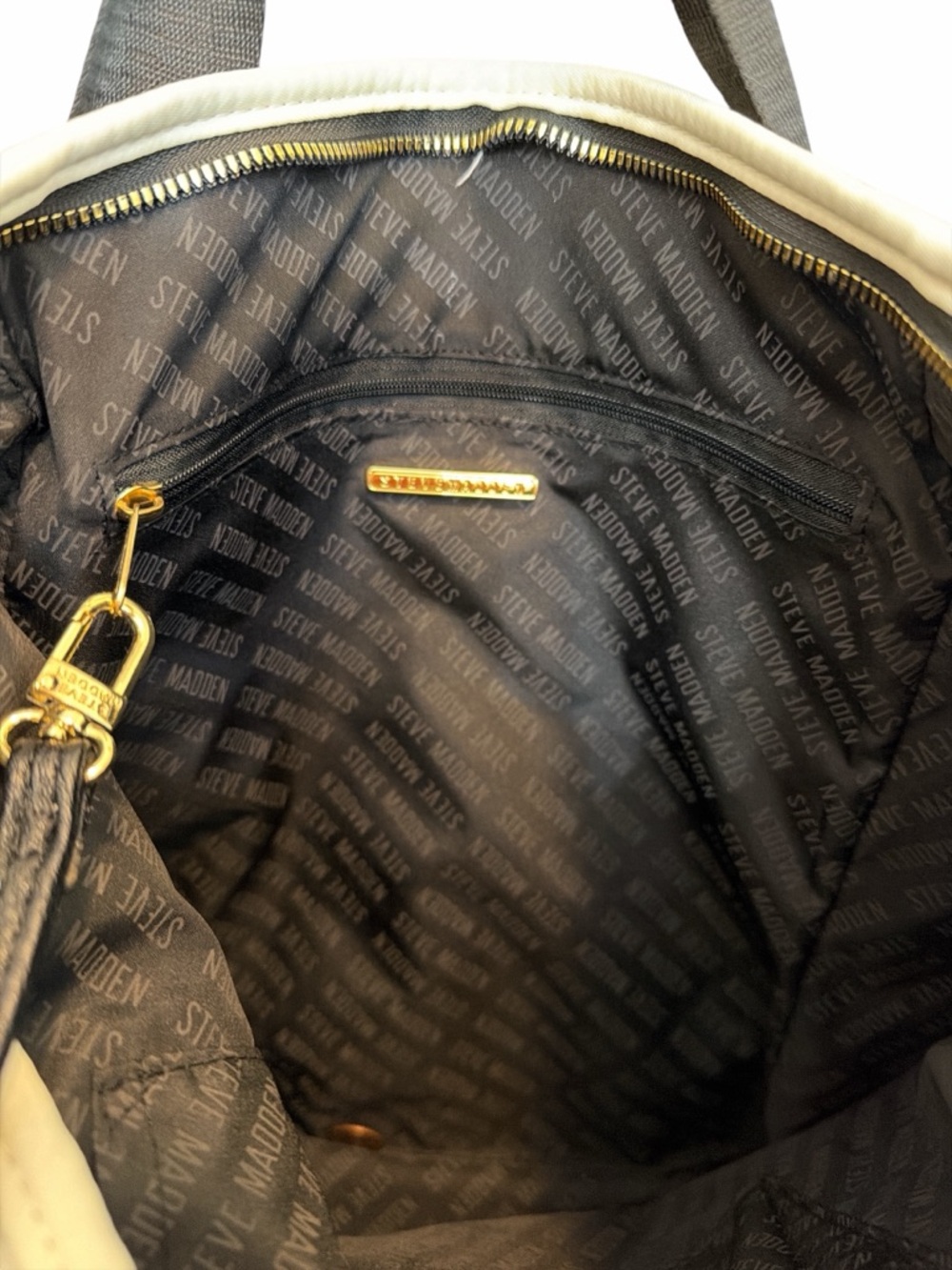 Steve Madden Travel Backpack Convertible Tote Cream Black NWT w/ Pouch - Picture 8 of 12